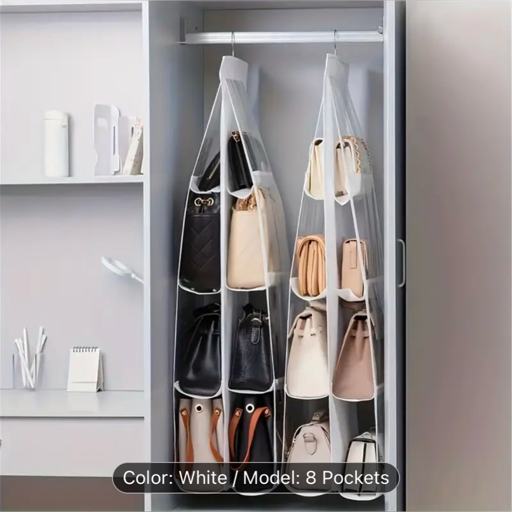 Hanging 8-Pocket Purse Organizer - White